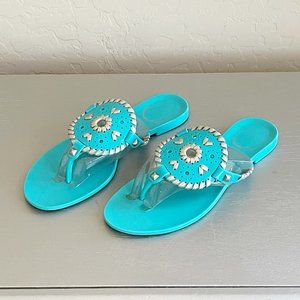 Jack Rogers Sandals Georgica Caribbean Turquoise Blue Gold Stud Jelly Thong 6